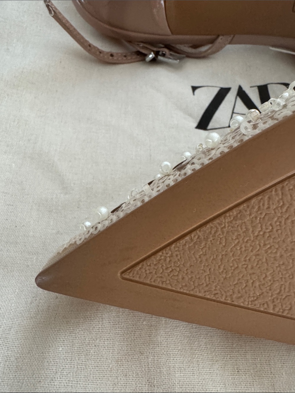 ZARA Rose Gold Sequin Pointed Slingback Heels - Picture 10 of 10